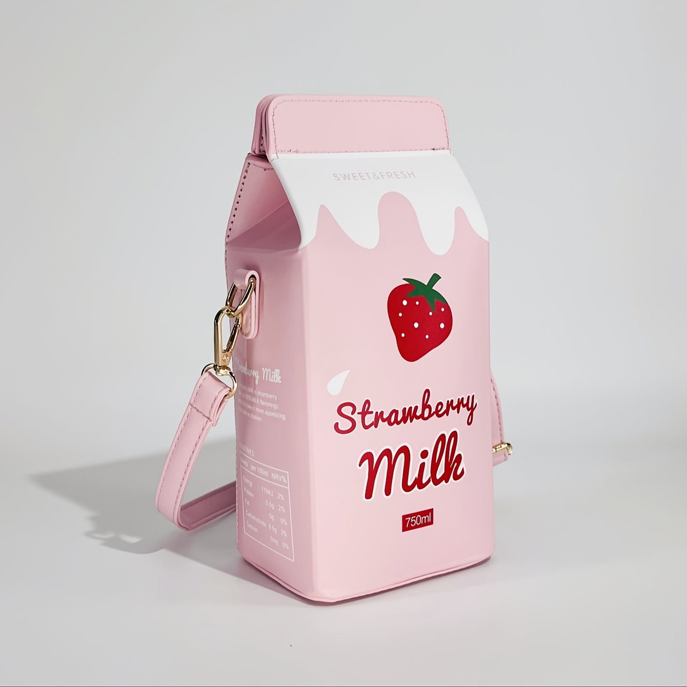 Strawberry Milk Carton Crossbody Bag - Cute Pink PU Shoulder Bag with Adjustable Strap, Zipper Closure, and Playful Cow Print Design for Travel & Everyday Use, Cow Print Purse