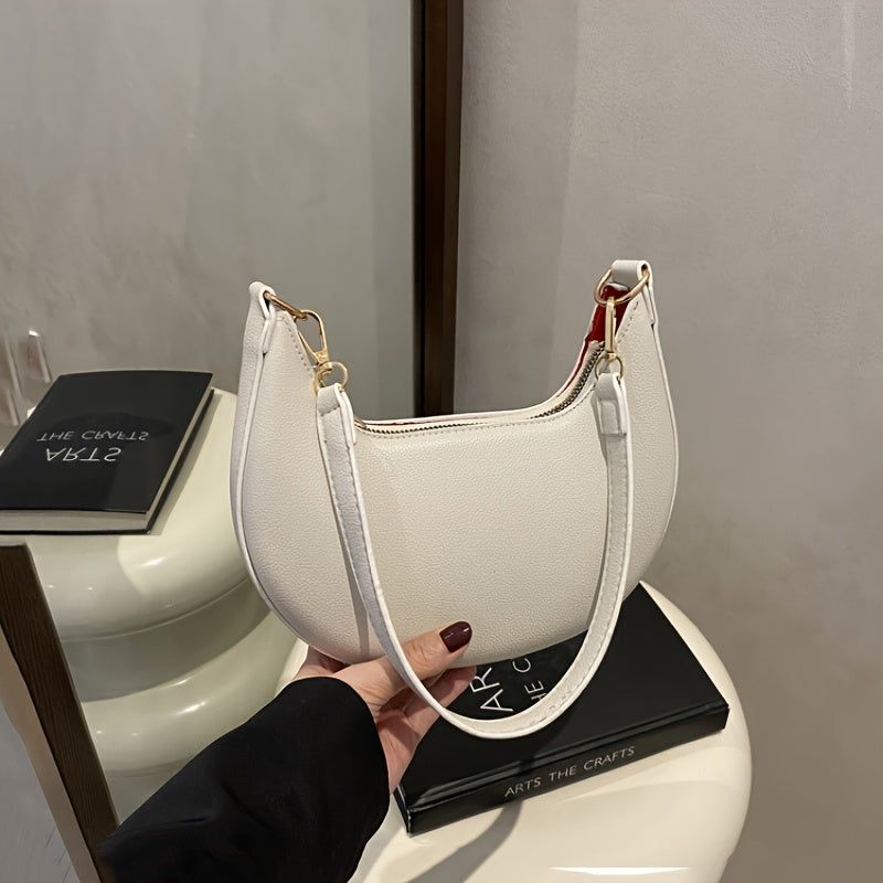 1pc Women's Luxury Crescent Crossbody Bag with Detachable Adjustable Strap, Magnetic Closure & Golden-Tone Hardware - Shoulder Purse for Casual or Formal Occasions (Coffee Brown/White/Red/Black), Crossbody Purse, Evening Accessory, Polyester Lined Interio