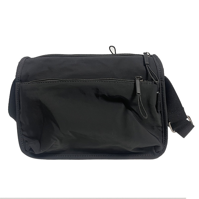 Multi Pockets Cross-body Bag, Nylon Shoulder Bag, Versatile Square Bag for Travel, Daily, Adjustable shoulder straps, anti-theft zipper pocket on the back, solid color, Minimally Designed Multi Layered Khaki Shoulder Bag, Black, Green