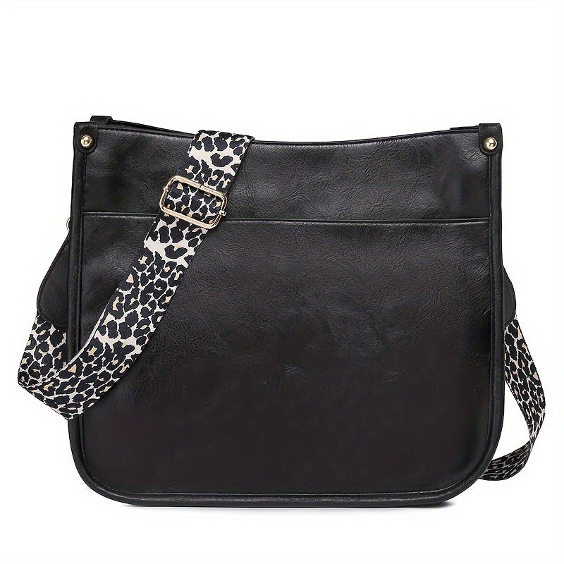 Fashion-Forward Retro Leopard Crossbody Bag - Minimalist Vegan Leather Purse with Secure Zipper and Comfortable Shoulder Strap for Stylish Women