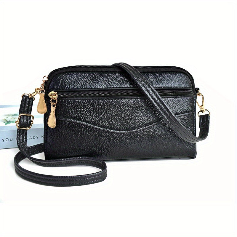 Women's Detachable Strap Crossbody Bag - Sleek Minimalist Small Square Purse with Golden-Tone Hardware, Zipper Closure & Polyester Lining, Versatile Casual Everyday Shoulder Bag in Black, Crossbody Purse, Stylish Accessory, Textured Finish