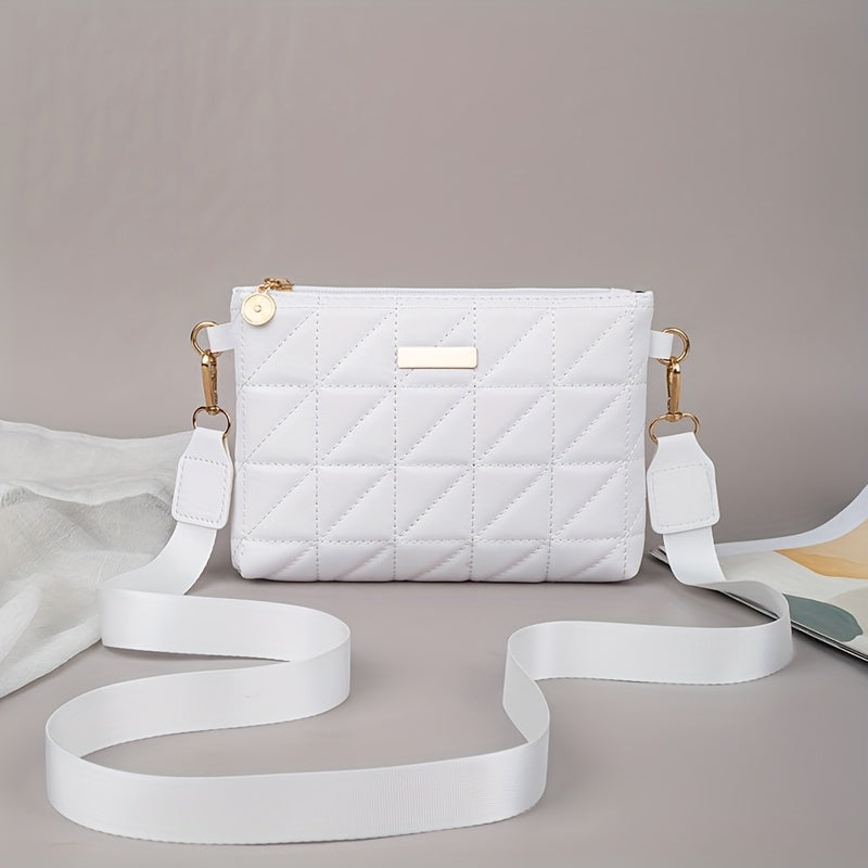 2025 New Women's Fashion Quilted Chevron Crossbody Bag - with Adjustable & Detachable Strap, Golden-Tone Hardware, Zipper Closure, Khaki/White/Black, Crossbody Purse, Versatile Travel Purse, Modern Accessory, Durable Polyester Lining, Everyday Handbag, St