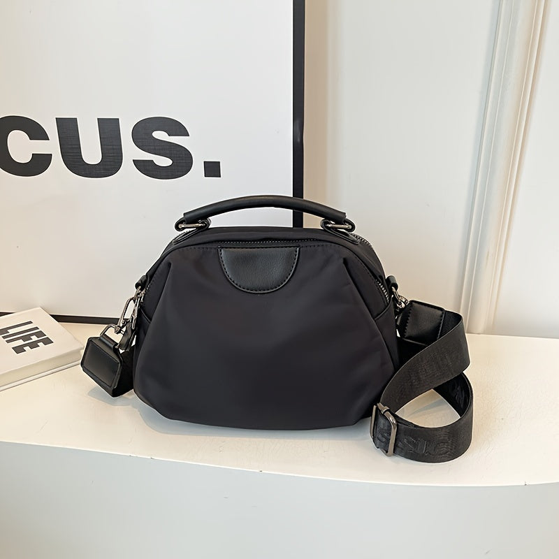 Women's High Quality Nylon Crossbody Bag with Detachable Strap - Casual Chic Convertible Shoulder Bag, Zipper Closure & Machine Washable, Khaki/Dark Brown/Black for Everyday & Holiday Use, Crossbody Purse, Versatile Travel Handbag, Oiledged Detail