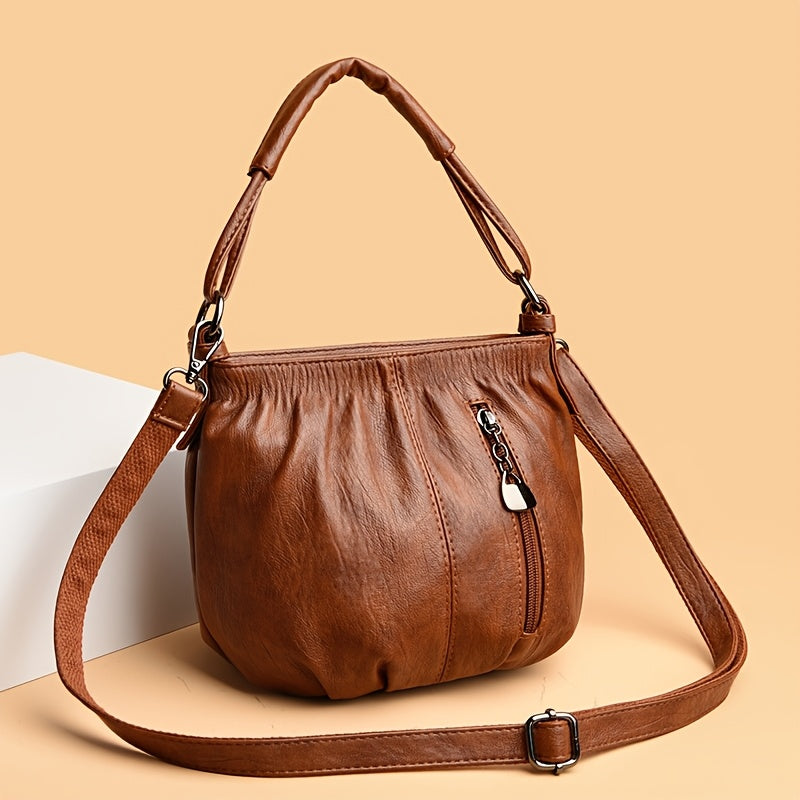Women's Adjustable Crossbody Bag - Mini Bucket Purse with Zipper Closure, Multi-Compartment Design & Detachable Strap, Solid Color Shoulder Bag for Women (Deep Brown, Wine Red, Black), Crossbody Purse, Versatile Travel Purse, Soft Texture
