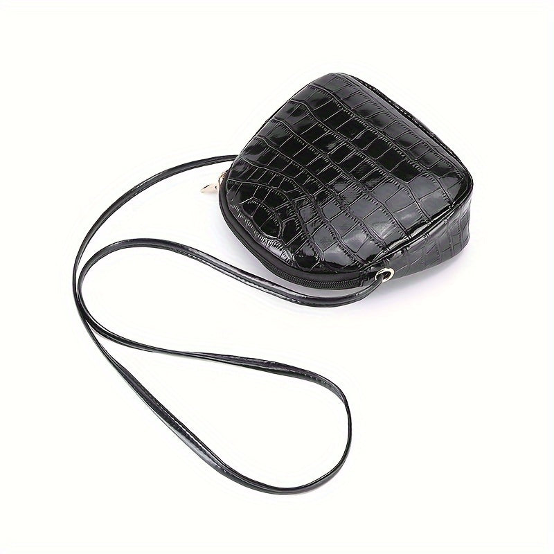 Women'S Glam Mini Crossbody Bag, Shell Pattern, Solid Color, Lightweight with Adjustable Strap, Zipper Closure, Polyester Lined, Edge Paint Detail, No Printing - Black