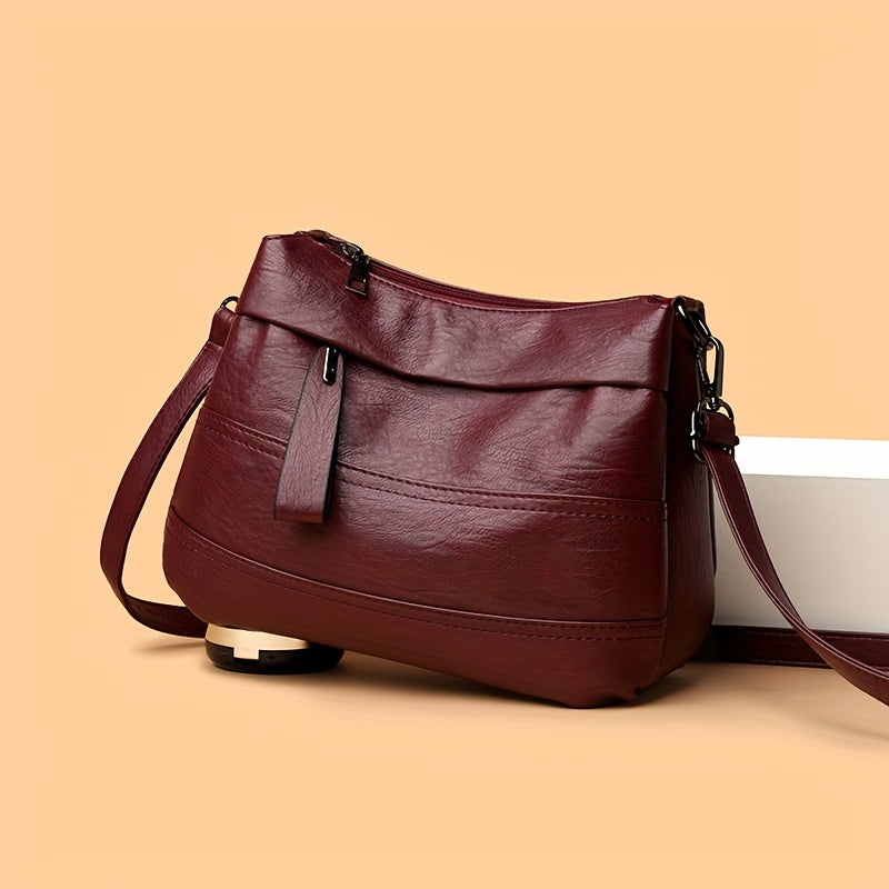 1pc Vintage Women's Shoulder Crossbody Bag - Lightweight Adjustable Strap, Large Capacity, Zipper Closure, Polyester Lining, Solid Color (Light Brown/Red/Black) for Daily Use & Casual Outings