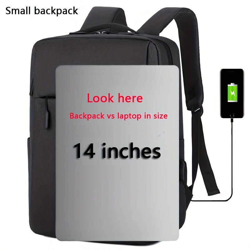 1pc Lightweight Business Laptop Backpack, 13/14/15 Inch Computer Bag with USB Charging Port, Adjustable Straps, Zipper Closure, Polyester Lining, Wet Wipe Clean, Black Fabric Travel & Student Bookbag for Men and Women, Techfriendly Bag | Fabric Laptop Bac
