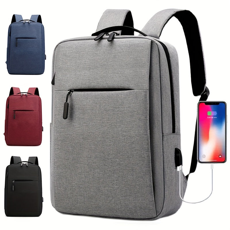 1pc Lightweight Business Laptop Backpack, 13/14/15 Inch Computer Bag with USB Charging Port, Adjustable Straps, Zipper Closure, Polyester Lining, Wet Wipe Clean, Black Fabric Travel & Student Bookbag for Men and Women, Techfriendly Bag | Fabric Laptop Bac