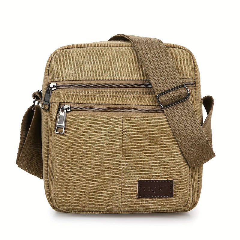 2024 New Men's Casual Crossbody Bag - Adjustable Strap (1.3m), Multiple Zippered Compartments, Durable Canvas, Khaki - Versatile for Daily Commute & Casual Outings, Crossbody Purse, Stylish Snap Button