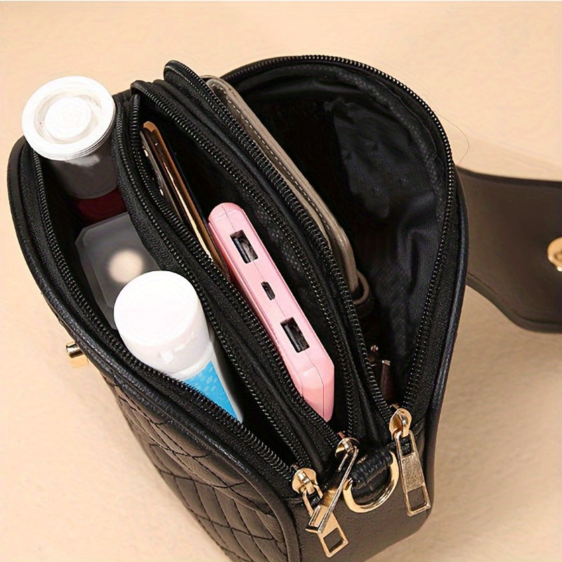 1pc Chic Quilted Round Shoulder Crossbody Bag - PU Leather, Casual & Stylish, Embroidery Detail - Perfect for Daily Use