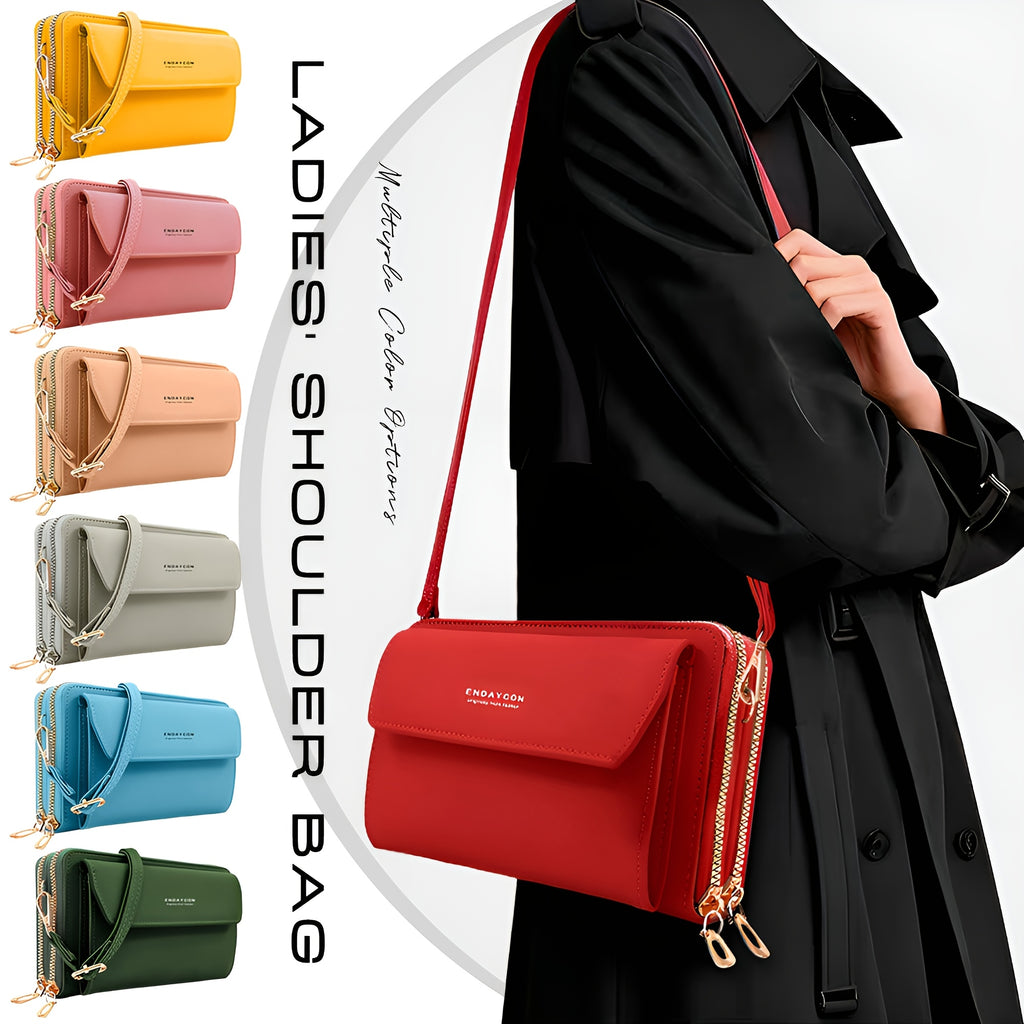 1pc Women's Fashionable Synthetic Leather Crossbody Bag, Large Capacity Multi-Functional Shoulder Purse with Adjustable Strap, Double Zipper Card Holder for Outdoor Shopping and Travel, Wet Wipe Clean, Non-Textile Weaving Method, Polyester Lined, Compact