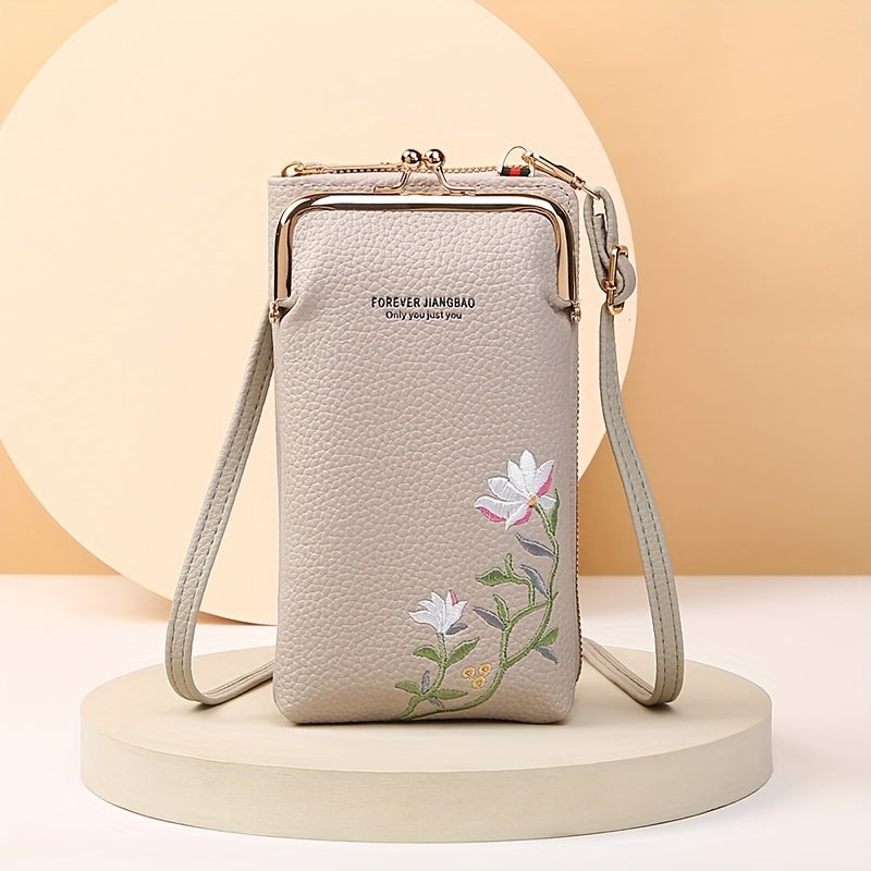 2024 New Women'S Messenger Bag, Korean Fashion, Lychee Pattern, Solid Color, Embroidered, Single Shoulder, Black Red, with Adjustable Strap, Buckle Closure, No Printing, No Edge Paint, with Operation Instruction Do Not Wash