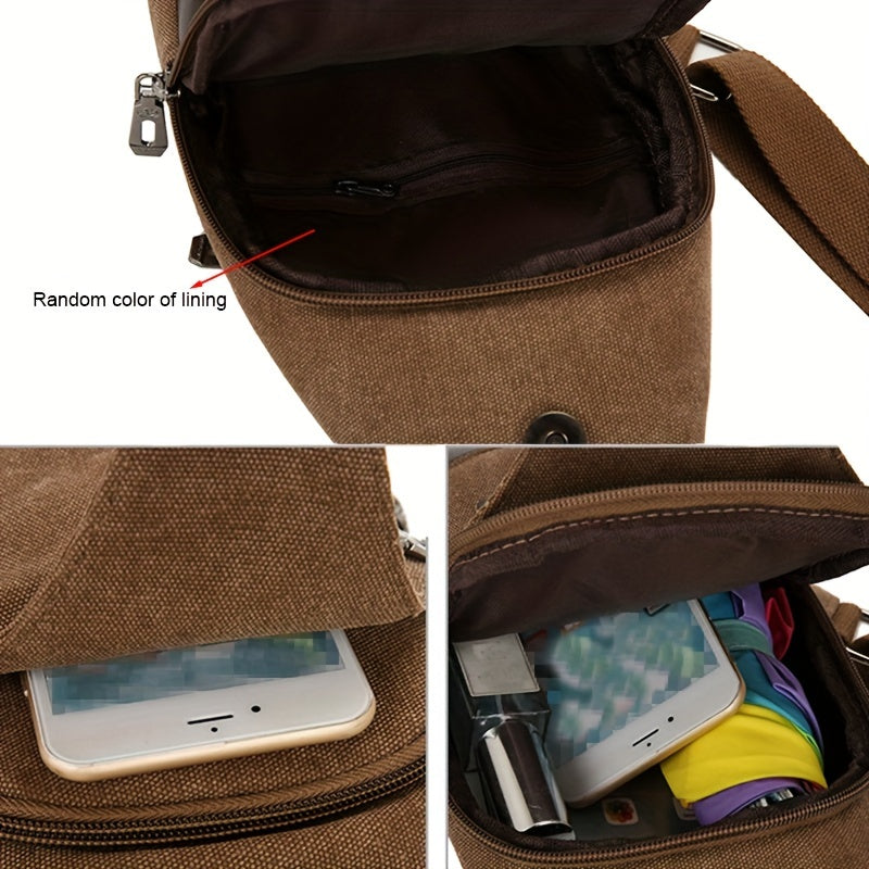1pc Stylish Men's Canvas Chest Bag - Large Capacity, Wear-Resistant, Solid Color, Durable, Versatile Camping Companion - Perfect for Outdoor Enthusiasts