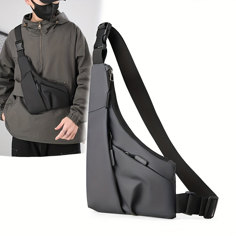 1pc Men'S Trendy Faux Leather Sling Bag - Casual Versatile Crossbody Triangle Chest Pack with Multiple Compartments, Black & Gray Options for Everyday Use, Travel-Friendly Chest Bag | Sleek Shoulder Bag | Secure Zipper Closure