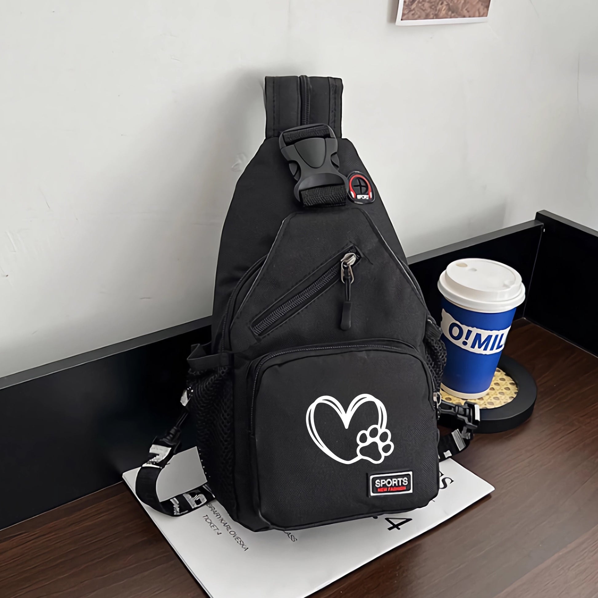 1pc Love Paw Print Oxford Crossbody Bag - Adjustable Strap, Spacious & Durable, Perfect for Outdoor Travel, Sports, and Daily Commute, Casual Chest Bag with Polyester Lining