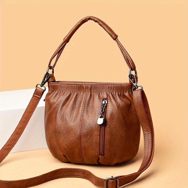 Women's Adjustable Crossbody Bag - Mini Bucket Purse with Zipper Closure, Multi-Compartment Design & Detachable Strap, Solid Color Shoulder Bag for Women (Deep Brown, Wine Red, Black), Crossbody Purse, Versatile Travel Purse, Soft Texture