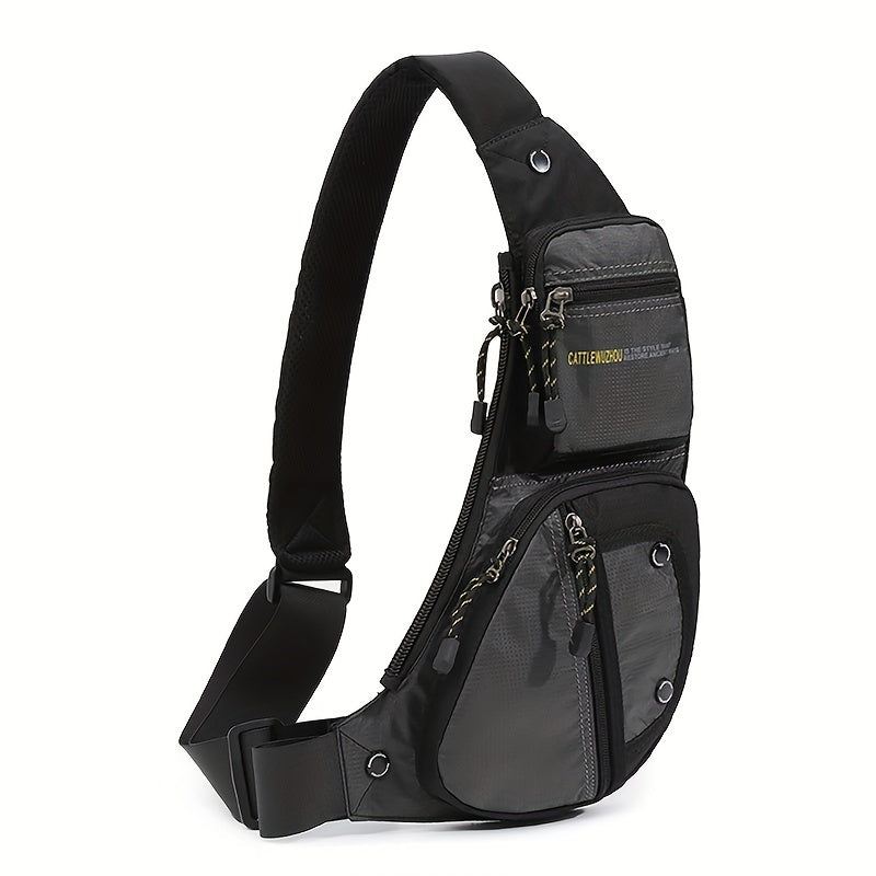 1pc Men's Nylon Casual Multi Pockets Chest Bag, Daily Trendy Shoulder Bag for Outdoor Running, Hiking, Camping