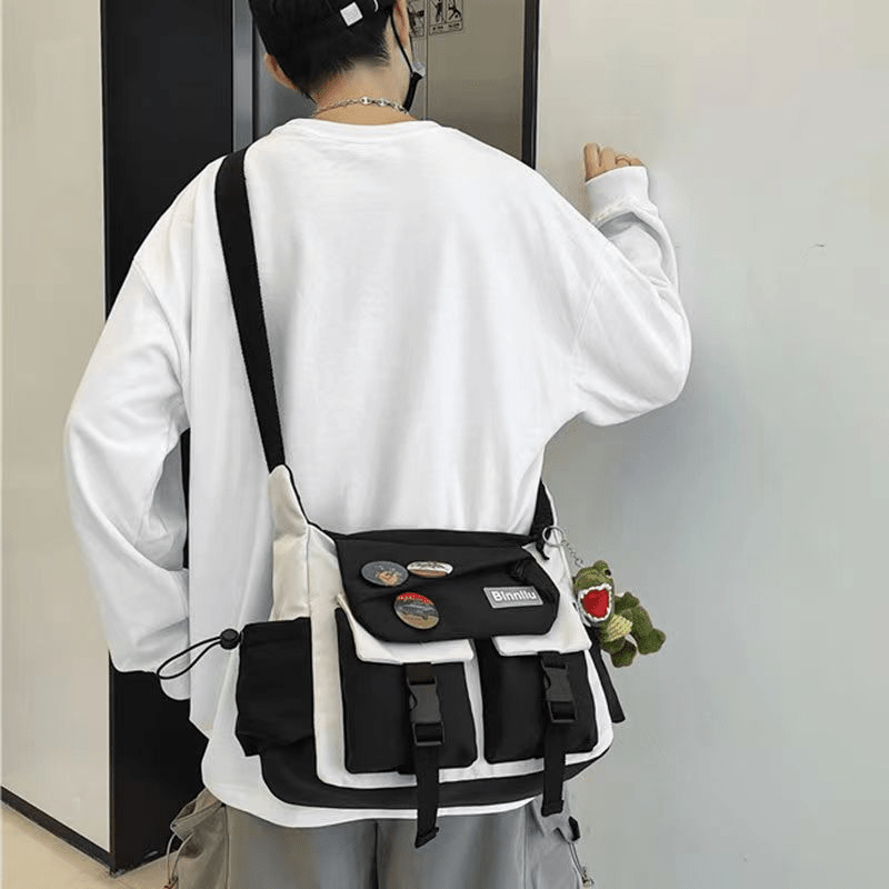 1pc Nylon Crossbody Bags For Teenager, Men Messenger Bag Student School Bags, Youth Women's Shoulder Bag, Fashion Contrast Color Bag