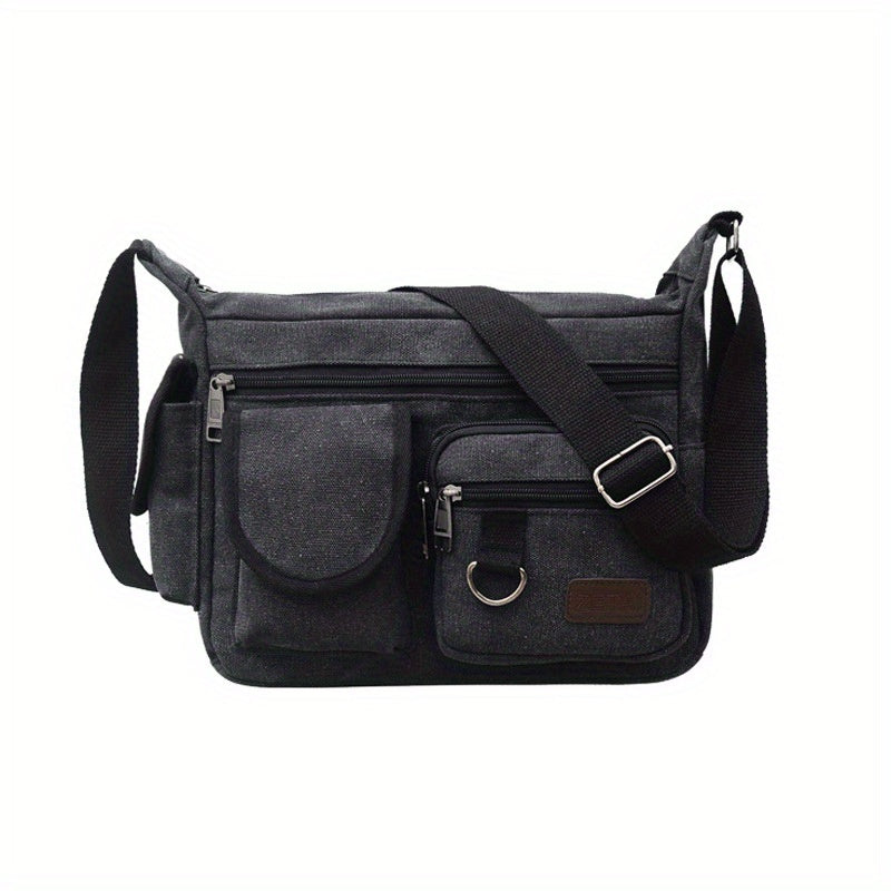 1pc Men's Vintage Canvas Crossbody Bag, Casual Travel Shoulder Sling Pack, Outdoor Sports Messenger Bag with Adjustable Strap, Hand Wash/Dry Clean - Black, Canvas, Hand Wash/dry Clean