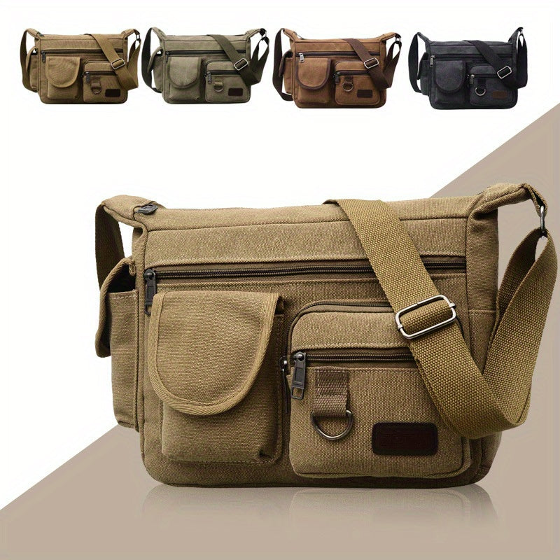 1pc Men's Vintage Canvas Crossbody Bag, Casual Travel Shoulder Sling Pack, Outdoor Sports Messenger Bag with Adjustable Strap, Hand Wash/Dry Clean - Black, Canvas, Hand Wash/dry Clean