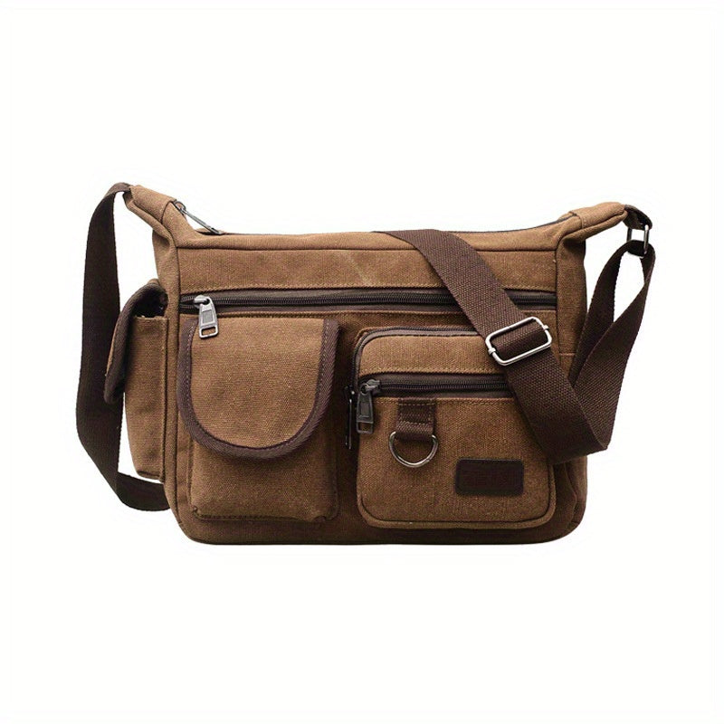1pc Men's Vintage Canvas Crossbody Bag, Casual Travel Shoulder Sling Pack, Outdoor Sports Messenger Bag with Adjustable Strap, Hand Wash/Dry Clean - Black, Canvas, Hand Wash/dry Clean