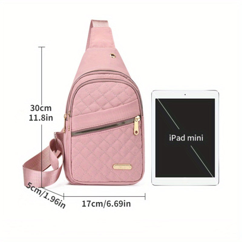 1pc Women'S Fashionable Embroidered Diamond Grid Shoulder & Crossbody Backpack - Large Capacity, Data Hole, Adjustable Strap, Multiple Compartments, Pink with Golden Zipper, Ideal for School or Work, School Backpack | Quilted Backpack | Adjustable Strap B