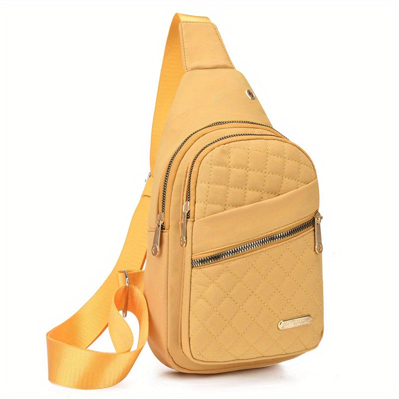 1pc Women'S Fashionable Embroidered Diamond Grid Shoulder & Crossbody Backpack - Large Capacity, Data Hole, Adjustable Strap, Multiple Compartments, Pink with Golden Zipper, Ideal for School or Work, School Backpack | Quilted Backpack | Adjustable Strap B