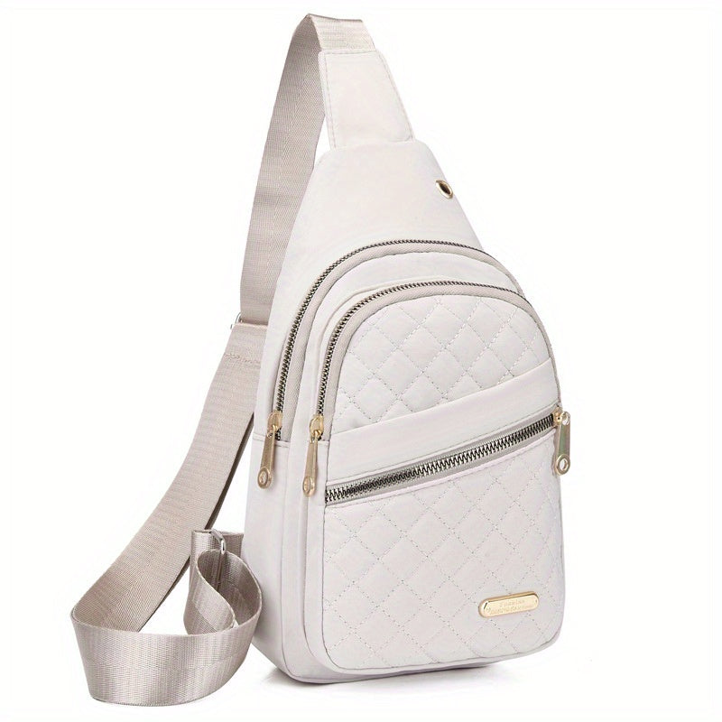 1pc Women'S Fashionable Embroidered Diamond Grid Shoulder & Crossbody Backpack - Large Capacity, Data Hole, Adjustable Strap, Multiple Compartments, Pink with Golden Zipper, Ideal for School or Work, School Backpack | Quilted Backpack | Adjustable Strap B