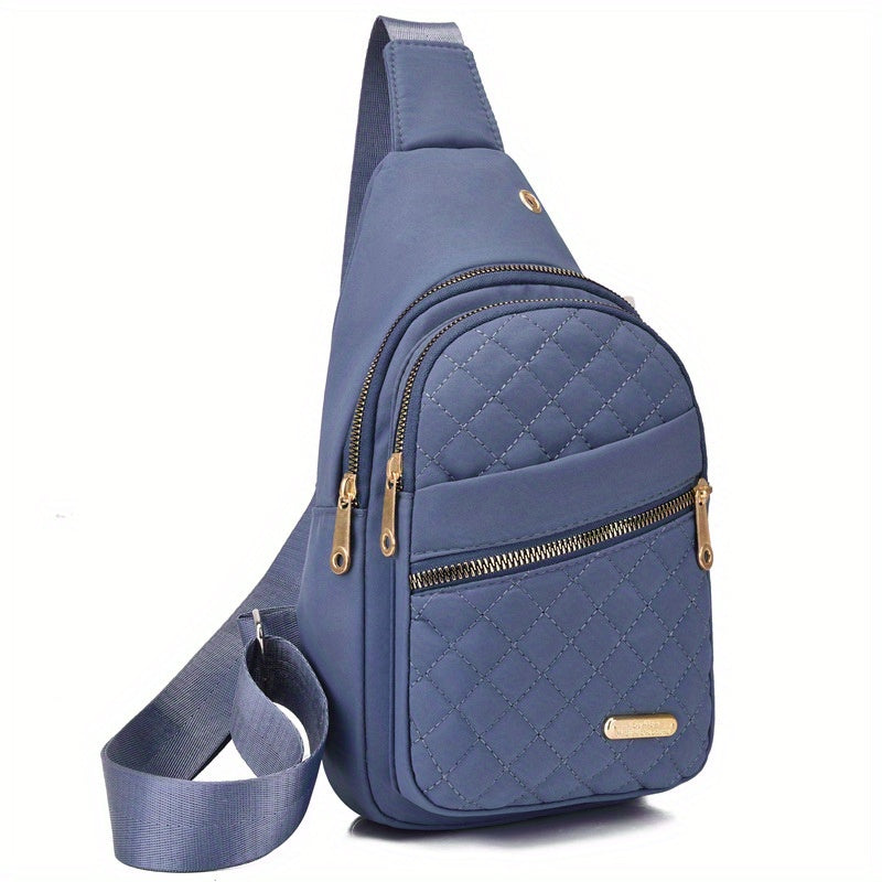 1pc Women'S Fashionable Embroidered Diamond Grid Shoulder & Crossbody Backpack - Large Capacity, Data Hole, Adjustable Strap, Multiple Compartments, Pink with Golden Zipper, Ideal for School or Work, School Backpack | Quilted Backpack | Adjustable Strap B