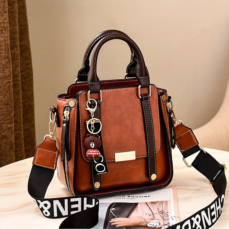 2024 New Women's Casual Chic High Quality Crossbody Bag with Adjustable Strap, Multiple Compartments & Charms - Lightweight Spacious Handbag for Commuting, Work, Travel - Brown & Black