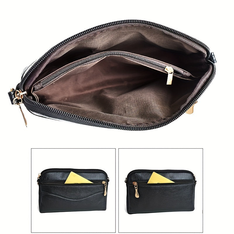 Women's Detachable Strap Crossbody Bag - Sleek Minimalist Small Square Purse with Golden-Tone Hardware, Zipper Closure & Polyester Lining, Versatile Casual Everyday Shoulder Bag in Black, Crossbody Purse, Stylish Accessory, Textured Finish