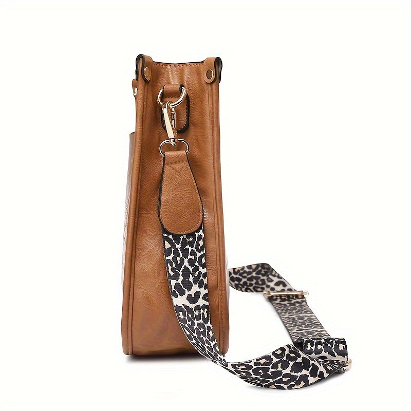Fashion-Forward Retro Leopard Crossbody Bag - Minimalist Vegan Leather Purse with Secure Zipper and Comfortable Shoulder Strap for Stylish Women