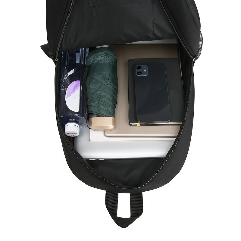 1pc Compact Men'S Nylon Backpack - Large Capacity Travel Bag for Work & College - Durable, Spacious, USB Cable Not Included - Fashionable Casual Style with Metal Puller, High-Quality Buckle, And Mesh Side Pockets - Black, Laptop Backpack, Suitable for Wom