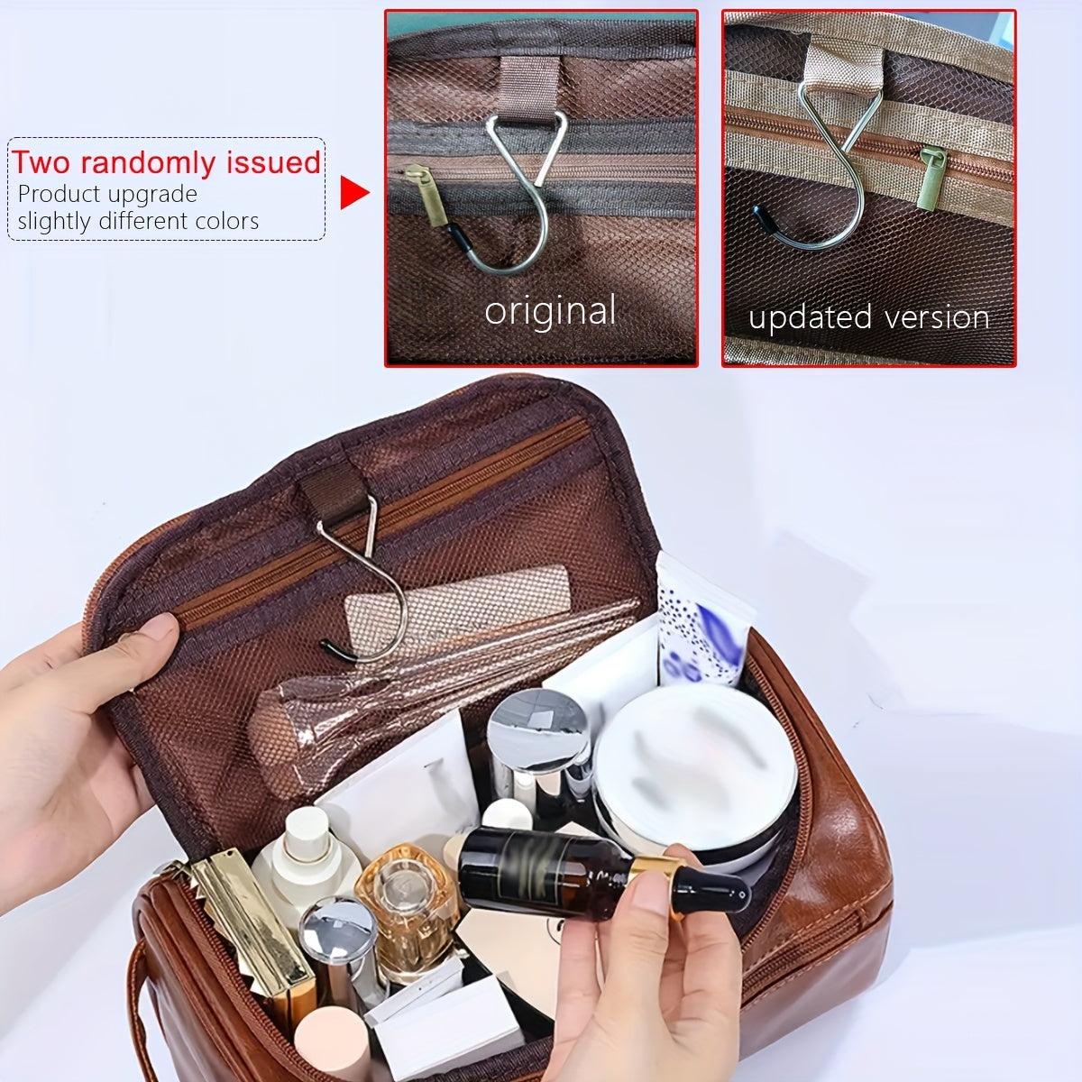 1pc British Style Men's Cosmetic Bag, Men's Travel Toiletry Bag, PU Leather Toiletry Bag, Travel Bathroom Bag, Travel Kit Men's Small Bag, Travel Accessories Shaving Bag For Business Trip, Portable Storage Large Capacity Toiletry Bag Pouch