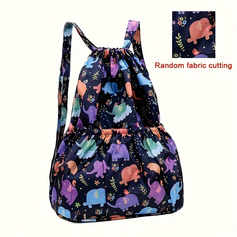 1pc Floral Print Nylon Drawstring Backpack - Lightweight Travel & Sports Rucksack with Shoulder Straps, Vibrant Geometric Design, Multiple Compartments for Women, Pink, Travel Backpack