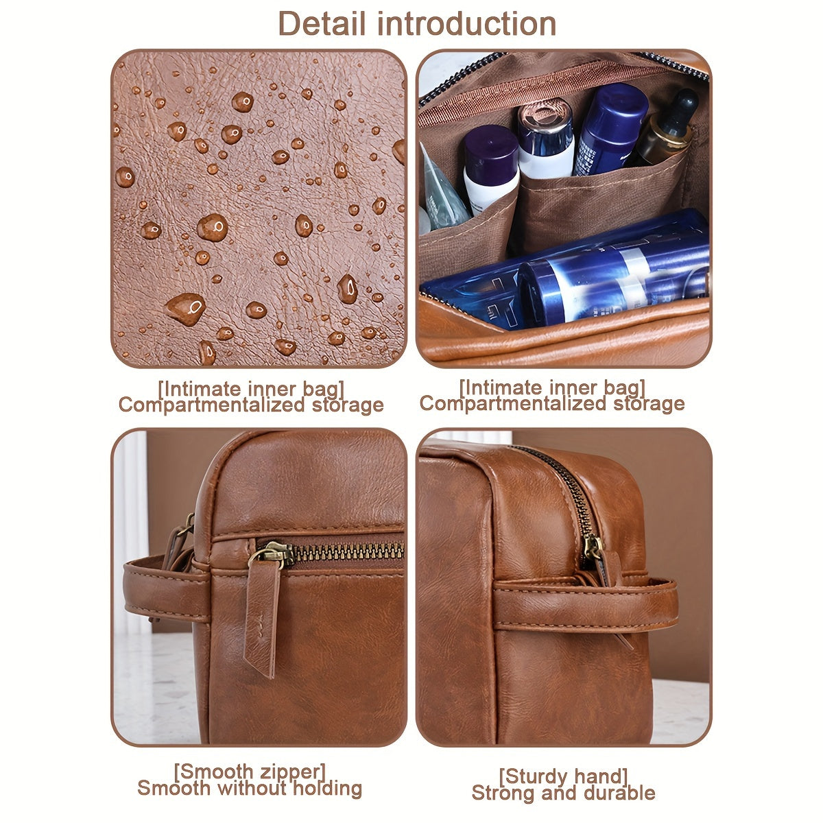 1pc British Style Men's Cosmetic Bag, Men's Travel Toiletry Bag, PU Leather Toiletry Bag, Travel Bathroom Bag, Travel Kit Men's Small Bag, Travel Accessories Shaving Bag For Business Trip, Portable Storage Large Capacity Toiletry Bag Pouch
