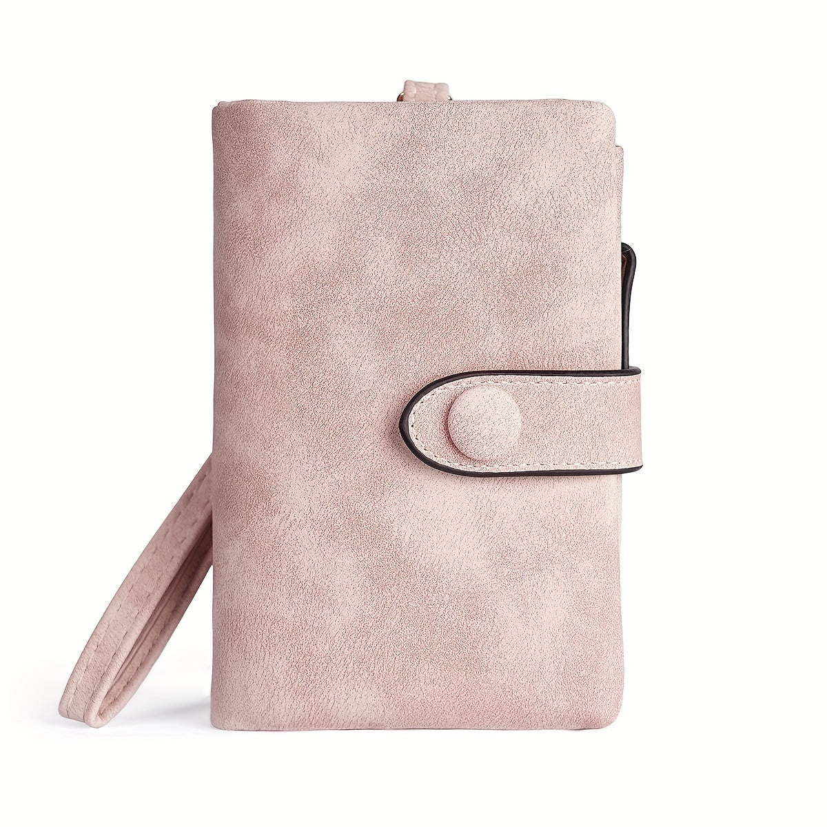 1pc CARRKEN Women's Vintage Matte Pink Wallet - Tri-Fold Design with Snap Closure, Zipper Pocket & Wrist Strap - Compact Credit Card Holder Organizer, Everyday Use or Gift for Her, Stylish Accessory | Durable Stitching, Cute Wallet