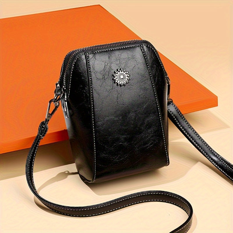 1pc of Retro Solid Color PU Hardware Decoration Multi-Compartment Simple Messenger Bag Mobile Phone Bag Wallet Suitable for Women'S Daily Use