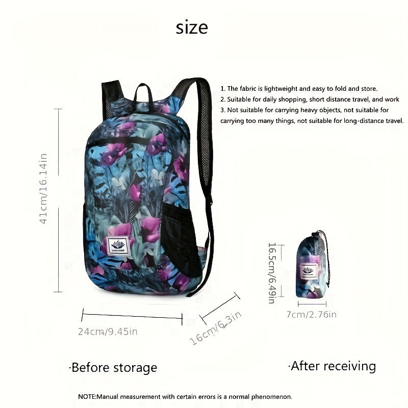1pc Foldable Waterproof Backpack, Large Capacity Lightweight Printed Sports Bag, Suitable For Outdoor Sports, Riding, Hiking, Camping, Travel