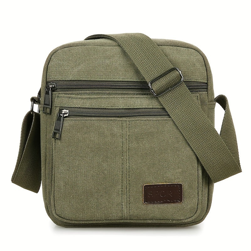 2024 New Men's Casual Crossbody Bag - Adjustable Strap (1.3m), Multiple Zippered Compartments, Durable Canvas, Khaki - Versatile for Daily Commute & Casual Outings, Crossbody Purse, Stylish Snap Button