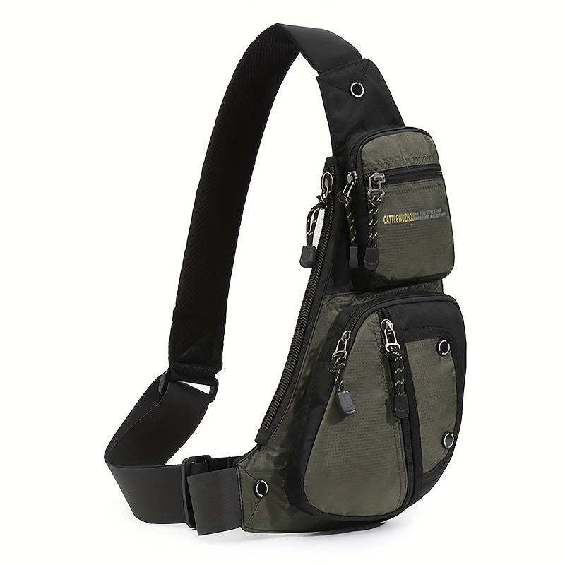 1pc Men's Nylon Casual Multi Pockets Chest Bag, Daily Trendy Shoulder Bag for Outdoor Running, Hiking, Camping
