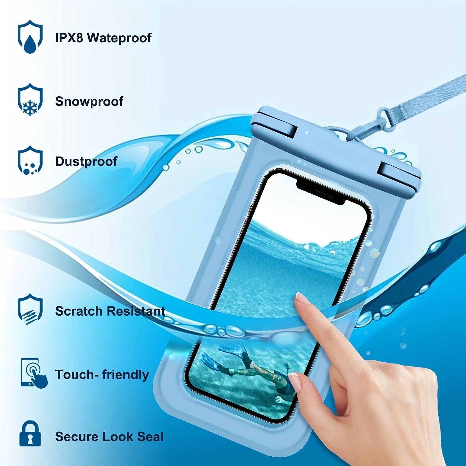 2 Universal Oversized Phone Cases, Smartphone Dry Bag, Ideal for Smartphones Under 17.78 cm, Perfect Accessory for Outdoor Water Sports