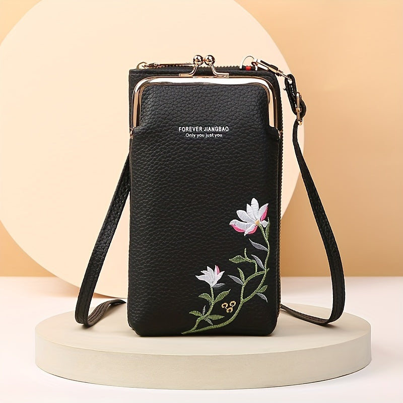 2024 New Women'S Messenger Bag, Korean Fashion, Lychee Pattern, Solid Color, Embroidered, Single Shoulder, Black Red, with Adjustable Strap, Buckle Closure, No Printing, No Edge Paint, with Operation Instruction Do Not Wash