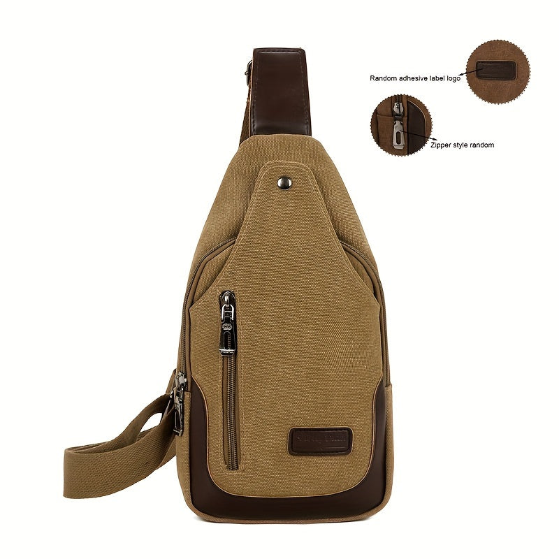 1pc Stylish Men's Canvas Chest Bag - Large Capacity, Wear-Resistant, Solid Color, Durable, Versatile Camping Companion - Perfect for Outdoor Enthusiasts