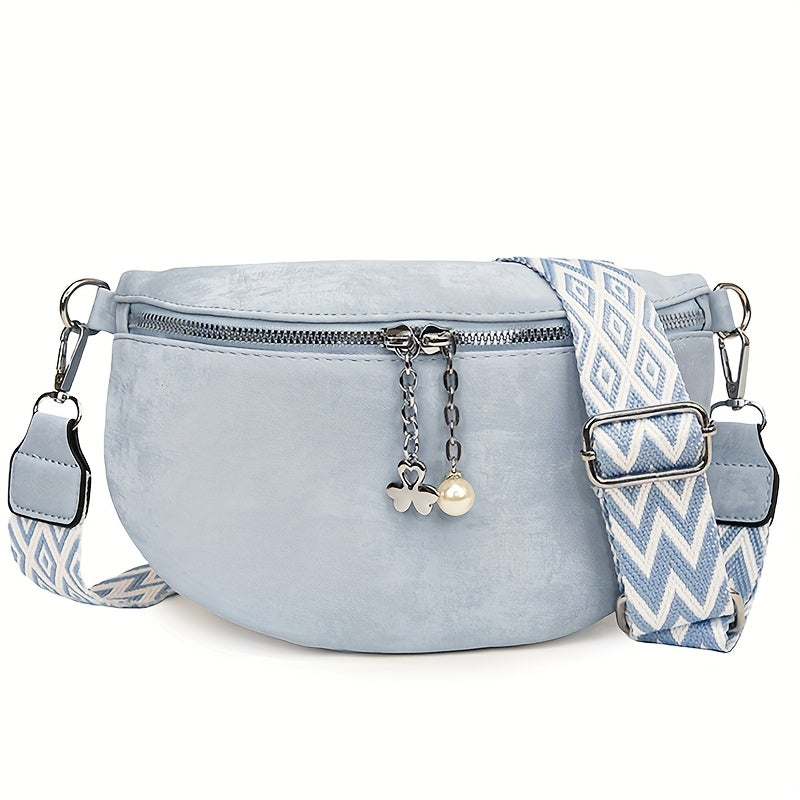 1pc Women&Apos;S Bohemian Crossbody Bag with Adjustable Strap, Zipper Closure & Beaded Detail - Large Capacity Casual Chest Bag in Blue/Khaki/Brown/Beige, Synthetic Faux Leather, Polyester Lining, Perfect for Everyday Use Or Holiday Gifts, Crossbody Purse