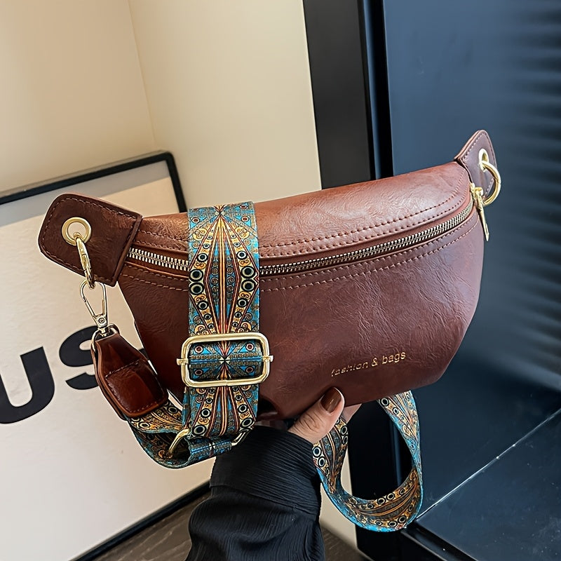 2025 New Fashion Women's Shoulder Bag with Geometric Print, Wide Strap Crossbody Chest Bag for Ladies