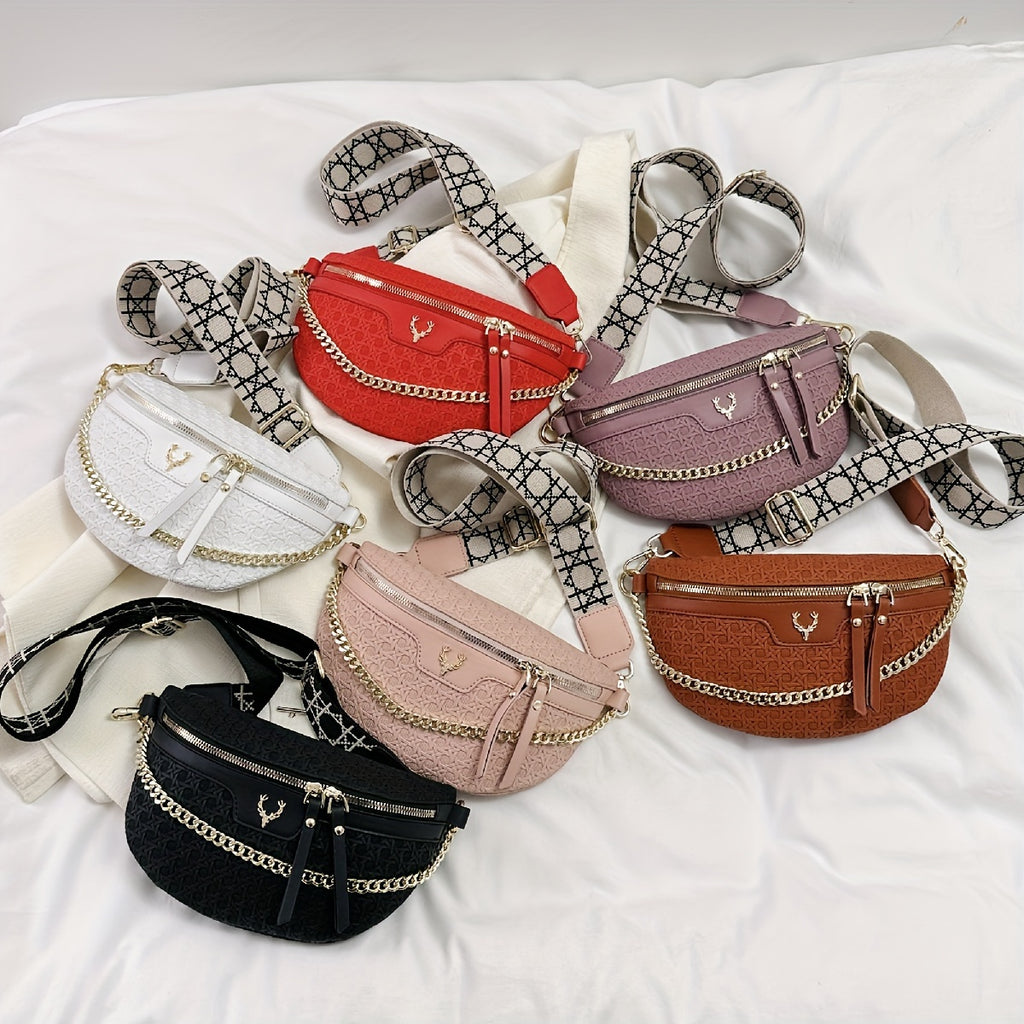 Fashion Vintage Geometric Pattern Chain Women's Crossbody Fanny Pack, With Adjustable Strap