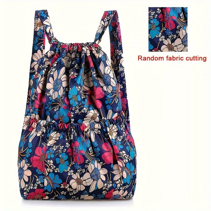 1pc Floral Print Nylon Drawstring Backpack - Lightweight Travel & Sports Rucksack with Shoulder Straps, Vibrant Geometric Design, Multiple Compartments for Women, Pink, Travel Backpack