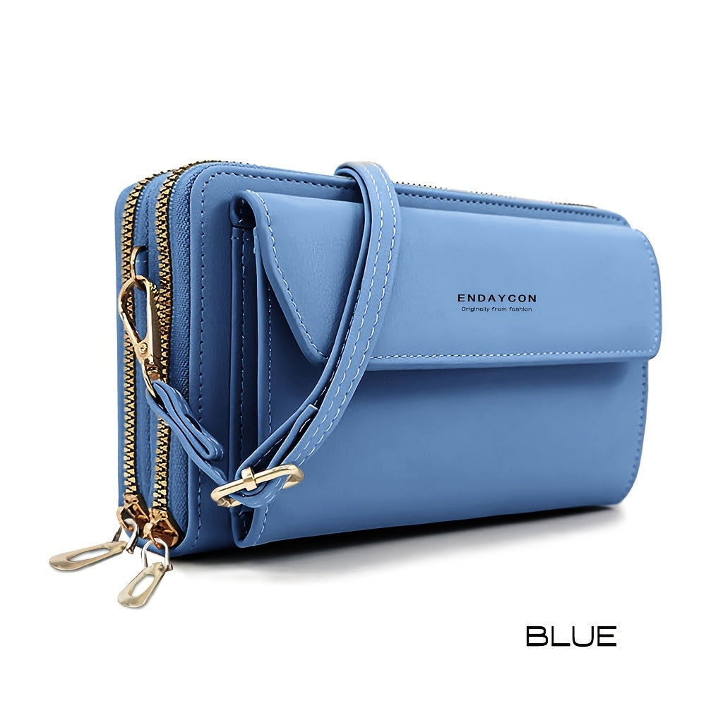 1pc Women's Fashionable Synthetic Leather Crossbody Bag, Large Capacity Multi-Functional Shoulder Purse with Adjustable Strap, Double Zipper Card Holder for Outdoor Shopping and Travel, Wet Wipe Clean, Non-Textile Weaving Method, Polyester Lined, Compact