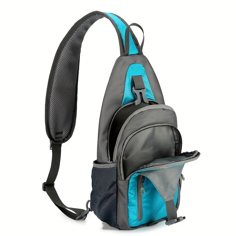 1pc Lightweight Nylon Chest Bag, Adjustable Back & Shoulder Straps, Durable Zipper Closure, Ideal for Hiking, Running, Cycling & Daily Commute - Black & Blue, Outdoor Sports Travel Sling Bag, Commute Bag | Adjustable Strap Bag | Durable Zipper Closure, Ba